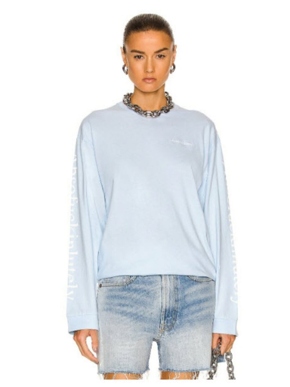 NWT Womens R13 (Item-31) Light Blue L/Slv Absof*ckinlutely Graphic T-Shirt Top M